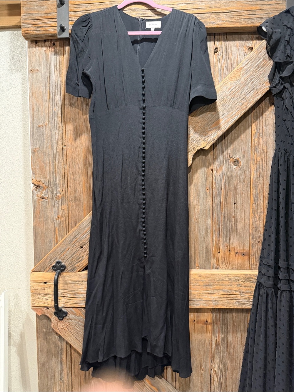 bohme Black Button-Front Midi Dress